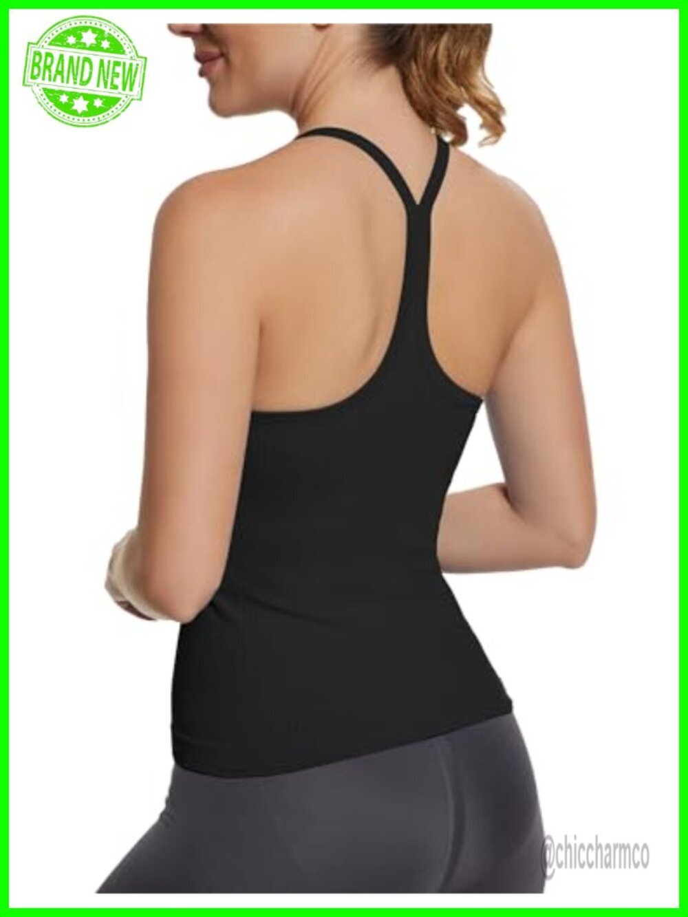 Seamless Workout Tank Top with Built In Bra Racerback Ribbed Soft Yoga - Picture 2 of 7